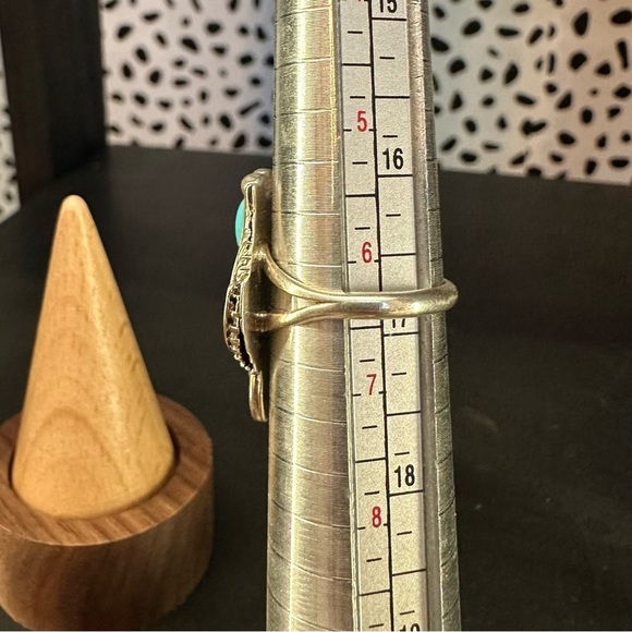 Sterling Silver Turquoise Two Stone Intricate Silver Work Leaves Southwestern - Picture 6 of 8